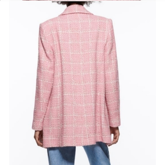 Zara Pink Plaid Women's Coat - Picture 10 of 13